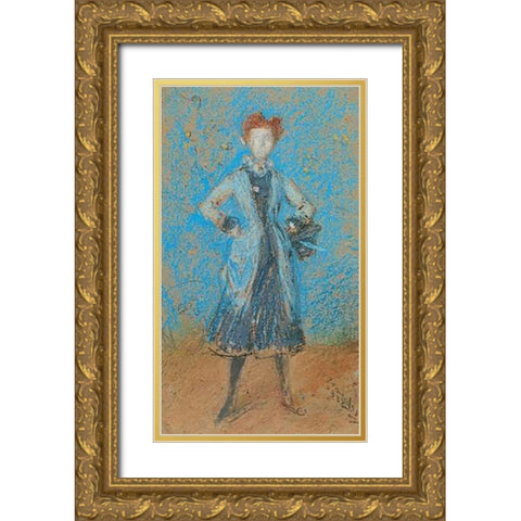 The Blue Girl 1872 Gold Ornate Wood Framed Art Print with Double Matting by Whistler, James McNeill