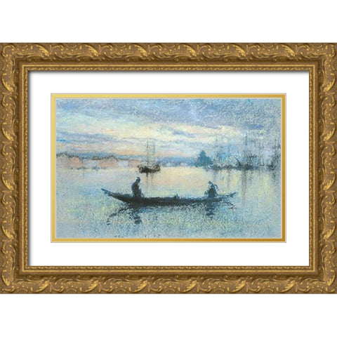 The Guidecca Note In Flesh Color Gold Ornate Wood Framed Art Print with Double Matting by Whistler, James McNeill