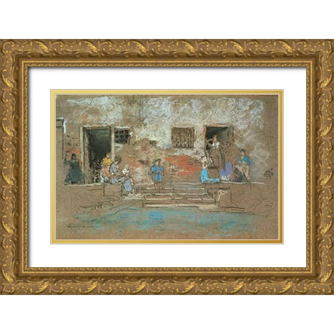 The Steps 1880 Gold Ornate Wood Framed Art Print with Double Matting by Whistler, James McNeill