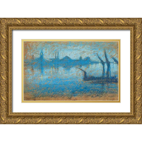The Thames 1871 Gold Ornate Wood Framed Art Print with Double Matting by Whistler, James McNeill