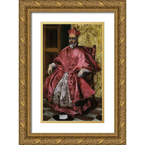 A Cardinal Probably Cardinal Nino De Guevara Gold Ornate Wood Framed Art Print with Double Matting by Greco, El