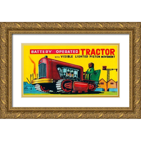 Battery Operated Tractor Gold Ornate Wood Framed Art Print with Double Matting by Retrobot