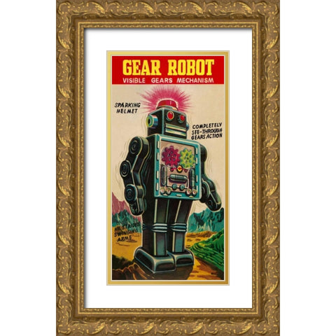 Gear Robot Gold Ornate Wood Framed Art Print with Double Matting by Retrobot
