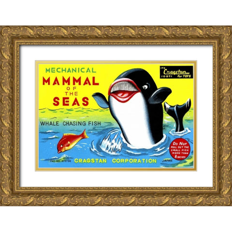 Mammal of the Seas: Whale Chasing Fish Gold Ornate Wood Framed Art Print with Double Matting by Retrobot
