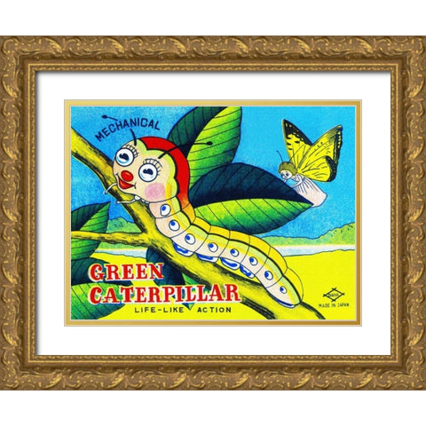 Mechanical Green Caterpillar Gold Ornate Wood Framed Art Print with Double Matting by Retrobot