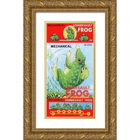 Mechanical Somersault Frog Gold Ornate Wood Framed Art Print with Double Matting by Retrobot