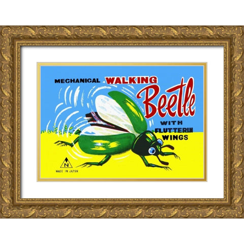 Mechanical Walking Beetle Gold Ornate Wood Framed Art Print with Double Matting by Retrobot