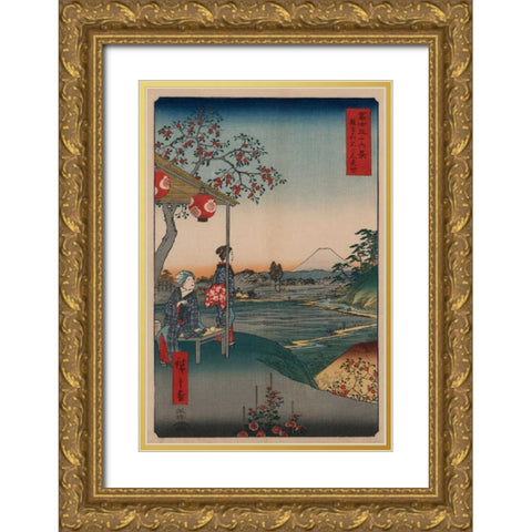 Fujimi Teahouse at Zoshigaya Gold Ornate Wood Framed Art Print with Double Matting by Hiroshige, Ando