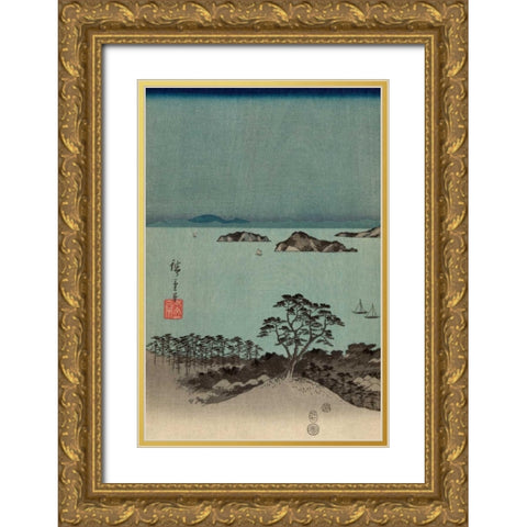 Evening view of the eight famous sites at Kanazawa in Musashi Province #1 Gold Ornate Wood Framed Art Print with Double Matting by Hiroshige, Ando