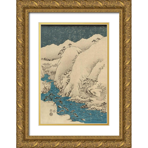 Mountains and rivers on the Kiso Road  #1 Gold Ornate Wood Framed Art Print with Double Matting by Hiroshige, Ando
