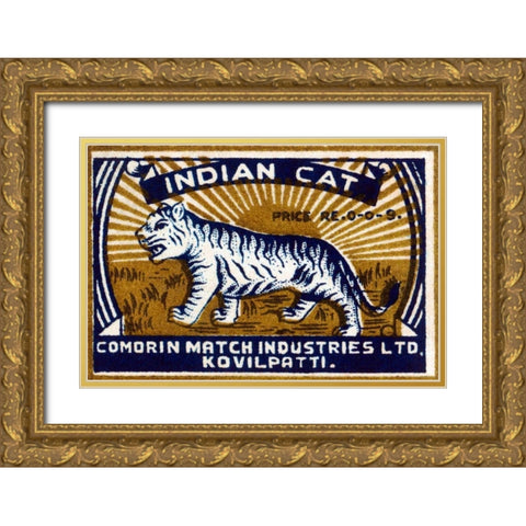 Indian Cat Gold Ornate Wood Framed Art Print with Double Matting by Phillumenart