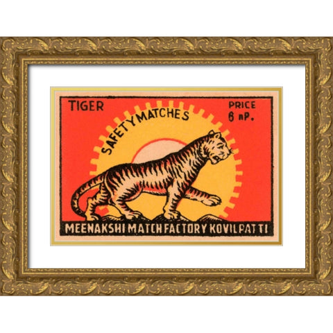 Tiger Safety Matches Gold Ornate Wood Framed Art Print with Double Matting by Phillumenart
