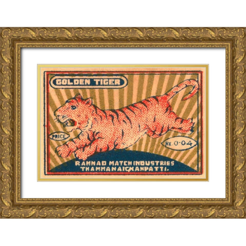 Golden Tiger Gold Ornate Wood Framed Art Print with Double Matting by Unknown