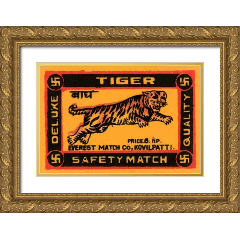 Tiger Safety Match Gold Ornate Wood Framed Art Print with Double Matting by Phillumenart