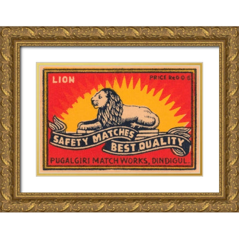 Lion Safety Matches Best Quality Gold Ornate Wood Framed Art Print with Double Matting by Phillumenart