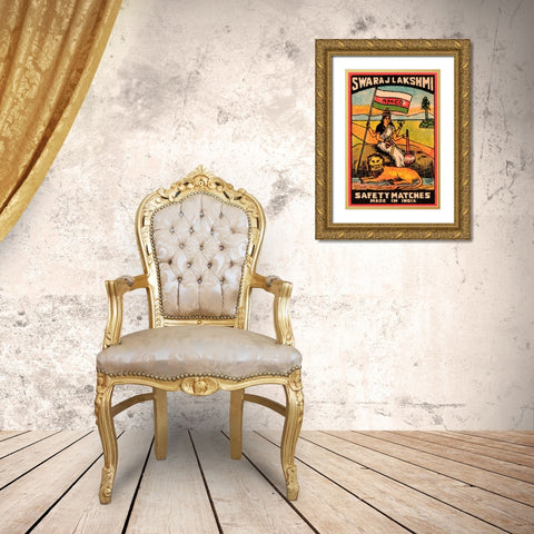Swaraj Lakshmi Safety Matches Gold Ornate Wood Framed Art Print with Double Matting by Phillumenart