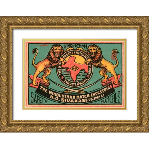 Hindusthan Safety Matches Gold Ornate Wood Framed Art Print with Double Matting by Phillumenart