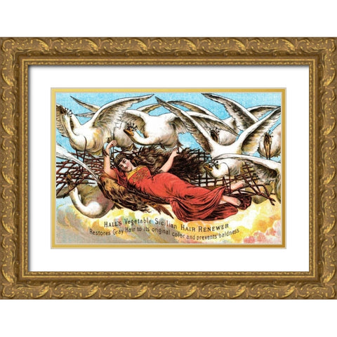 Halls Vegetable Sicillian Hair Renewer Gold Ornate Wood Framed Art Print with Double Matting by Advertisement