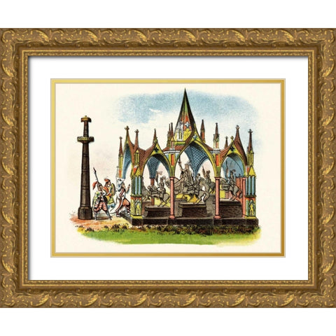 The Seven Silver Statues Gold Ornate Wood Framed Art Print with Double Matting by Unknown