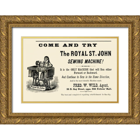 The Royal St. John Sewing Machine Gold Ornate Wood Framed Art Print with Double Matting by Unknown