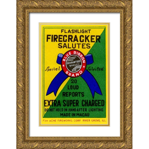 Flashlight Firecracker Salutes - Blue Ribbon Brand Gold Ornate Wood Framed Art Print with Double Matting by Unknown