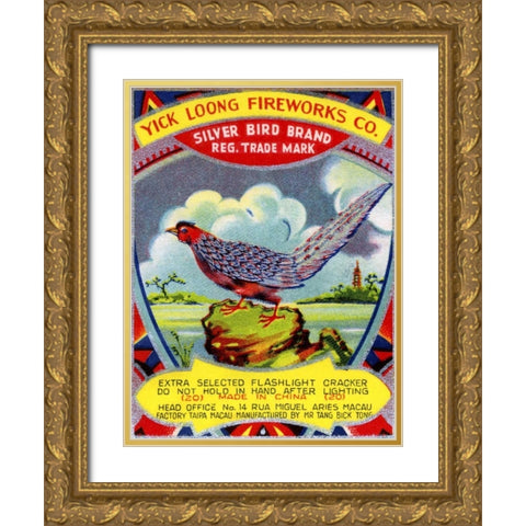 Yick Loong Silver Bird Brand Firecracker Gold Ornate Wood Framed Art Print with Double Matting by Unknown