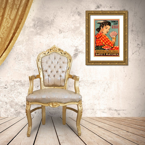 Chinese Lady Safety Matches Gold Ornate Wood Framed Art Print with Double Matting by Unknown