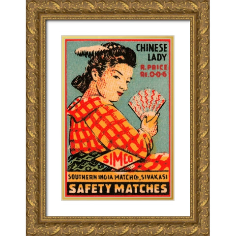 Chinese Lady Safety Matches Gold Ornate Wood Framed Art Print with Double Matting by Unknown