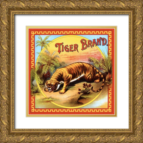 Tiger Brand Tobacco Label Gold Ornate Wood Framed Art Print with Double Matting by Unknown