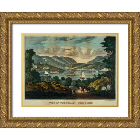 View on the Hudson - West Point Gold Ornate Wood Framed Art Print with Double Matting by Unknown