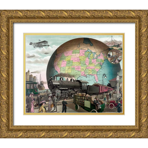 Twentieth Century Transportation Gold Ornate Wood Framed Art Print with Double Matting by Delmont Co.
