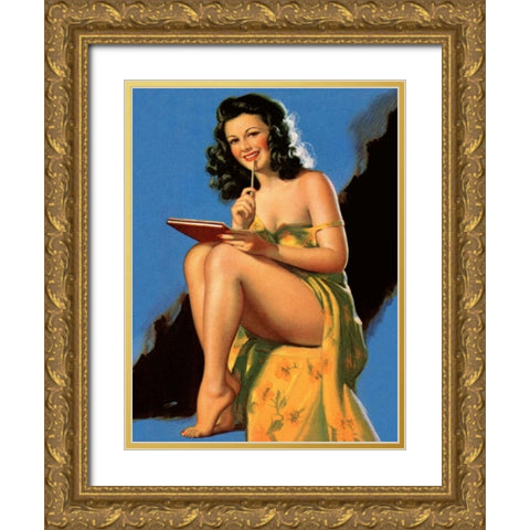 Drawing Looks Gold Ornate Wood Framed Art Print with Double Matting by Unknown