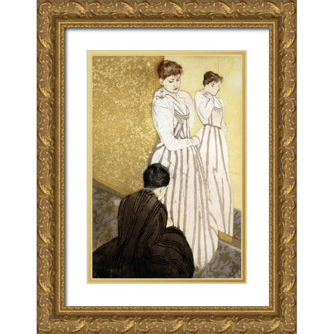 The Fitting Gold Ornate Wood Framed Art Print with Double Matting by Cassatt, Mary