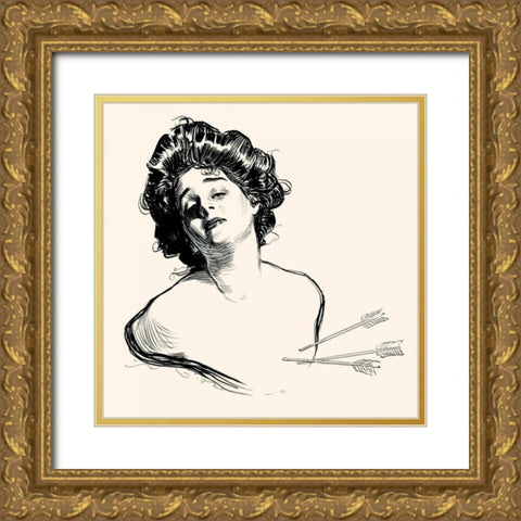 Pierced in the Heart Gold Ornate Wood Framed Art Print with Double Matting by Gibson, Charles Dana