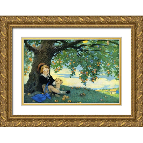 Boy Under an Apple Tree Gold Ornate Wood Framed Art Print with Double Matting by Smith, Jesse Willcox