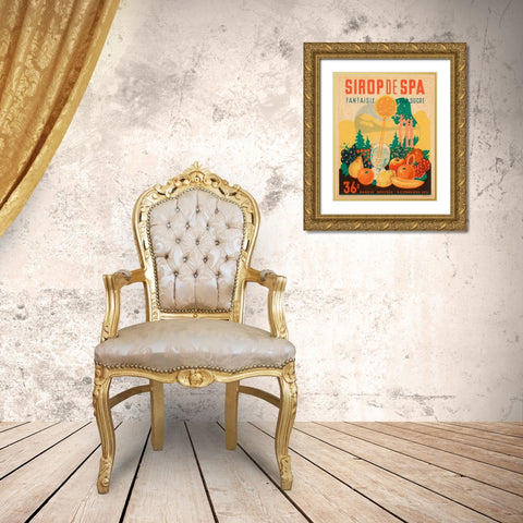 Sirop de Spa Gold Ornate Wood Framed Art Print with Double Matting by Vintage Booze Labels