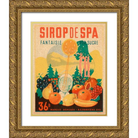 Sirop de Spa Gold Ornate Wood Framed Art Print with Double Matting by Vintage Booze Labels