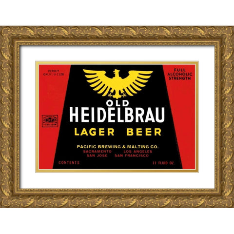 Old Heidelbrau Lager Beer Gold Ornate Wood Framed Art Print with Double Matting by Vintage Booze Labels