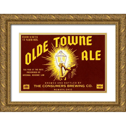 Olde Towne Ale Gold Ornate Wood Framed Art Print with Double Matting by Vintage Booze Labels