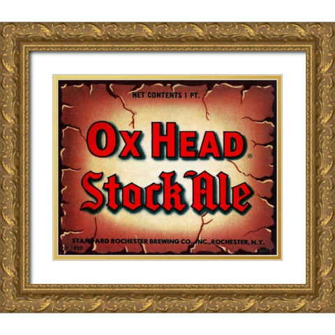 Ox Head Stock Ale Gold Ornate Wood Framed Art Print with Double Matting by Vintage Booze Labels