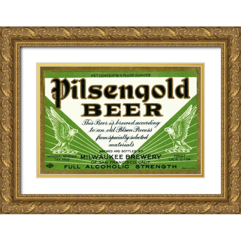 Pilsengold Beer Gold Ornate Wood Framed Art Print with Double Matting by Vintage Booze Labels