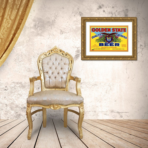 Golden State Beer Gold Ornate Wood Framed Art Print with Double Matting by Vintage Booze Labels