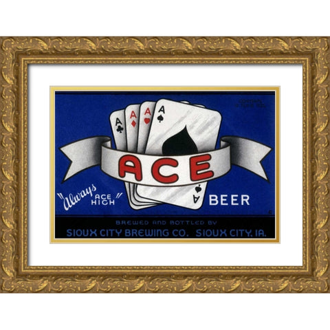 Ace Beer Gold Ornate Wood Framed Art Print with Double Matting by Vintage Booze Labels