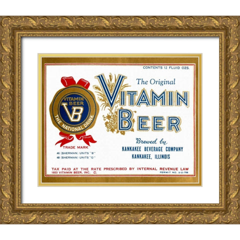 Vitamin Beer Gold Ornate Wood Framed Art Print with Double Matting by Vintage Booze Labels