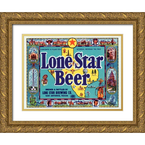 Lone Star Beer Gold Ornate Wood Framed Art Print with Double Matting by Vintage Booze Labels