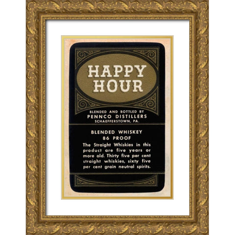 Happy Hour Blended Whiskey Gold Ornate Wood Framed Art Print with Double Matting by Vintage Booze Labels