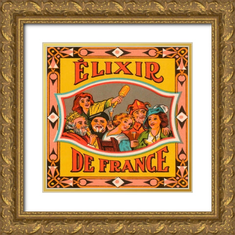 Elixir de France Gold Ornate Wood Framed Art Print with Double Matting by Vintage Booze Labels