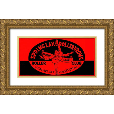 Spring Lake Rollerdome Roller Club Gold Ornate Wood Framed Art Print with Double Matting by Retrorollers