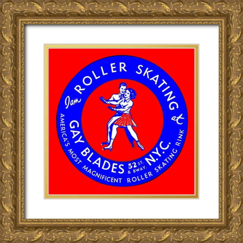 Gay Blades Roller Skating NYC Gold Ornate Wood Framed Art Print with Double Matting by Retrorollers