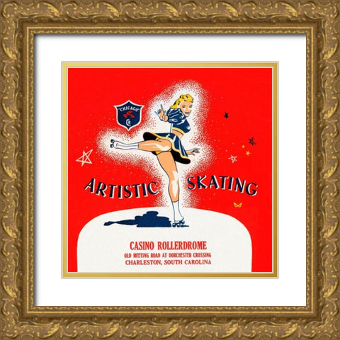 Artistic Skating Gold Ornate Wood Framed Art Print with Double Matting by Retrorollers